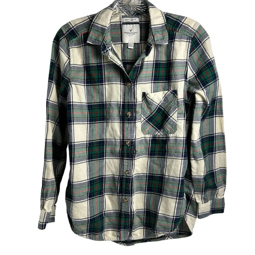 American Eagle Women's Plaid Flannel‎ Boyfriend Shirt Size S Multicolor